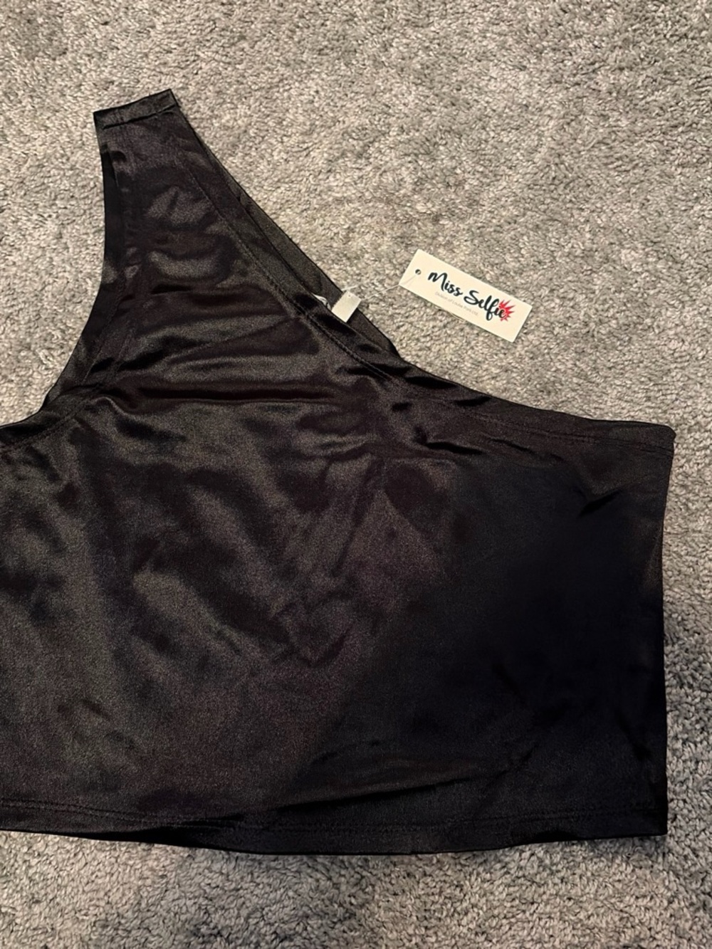 Miss Selfridge Black Asymmetric One-Shoulder Crop Top
